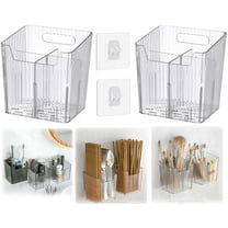 2 Pack Storage Organizer Bins Wall Mounted Shower Caddy, Adhesive Shelf Wall Mounted Storage, Self Adhesive Shower Shelves without Drilling, Automatic Draining Clear Plastic Storage Bins for Kitchen