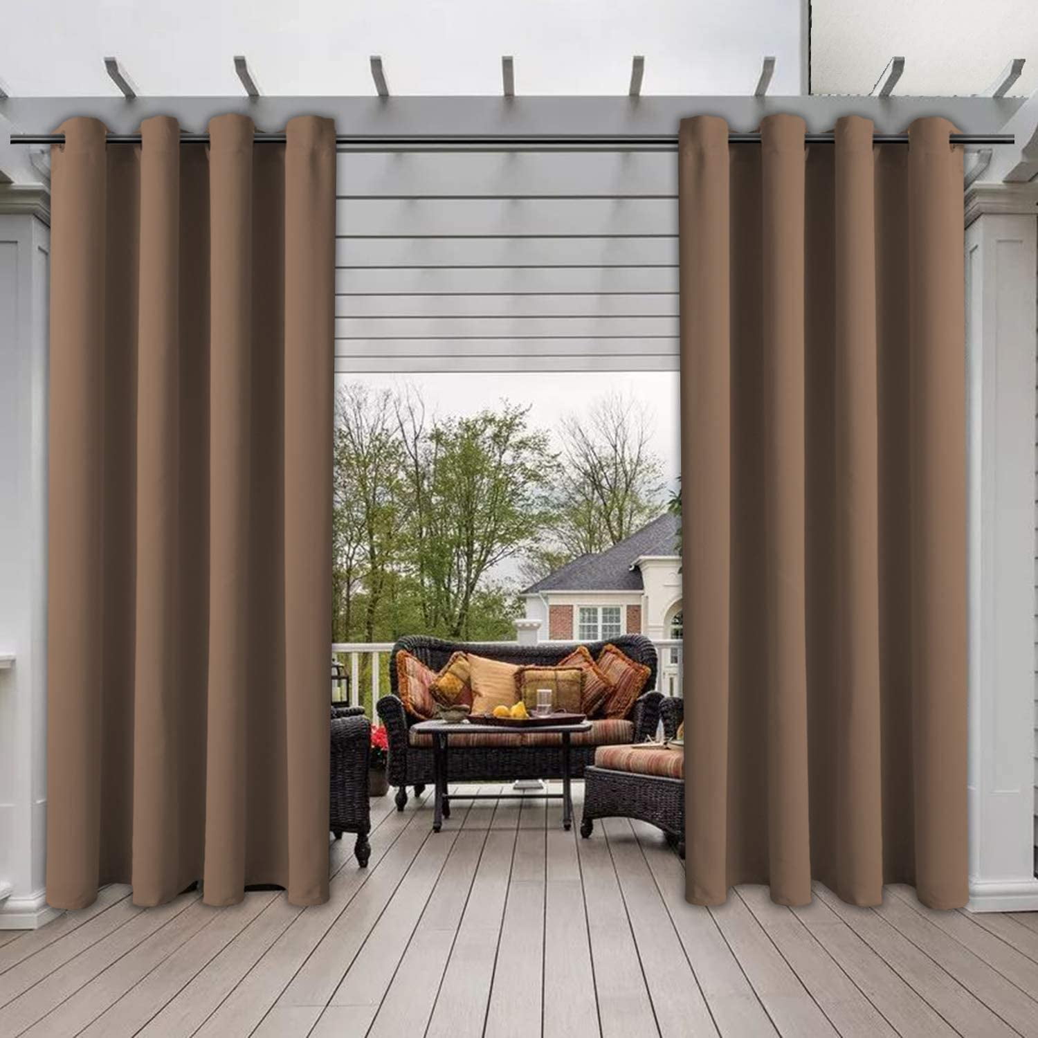 Topchances Upgraded Brown Grommet Blackout Outdoor Curtains, "54 x 84" Inches 2 Panels