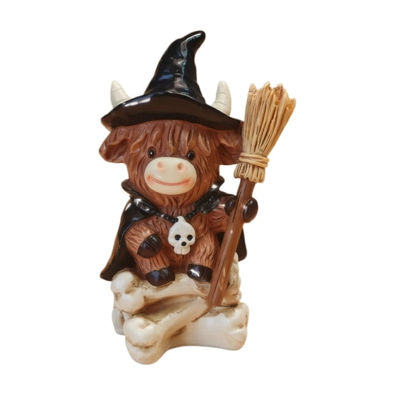 Witch Cow Figurine, Halloween Decorations Spooky Cow Shelf Sitter, Cute Desk Tabletop Ornament for Home Indoor Decoration
