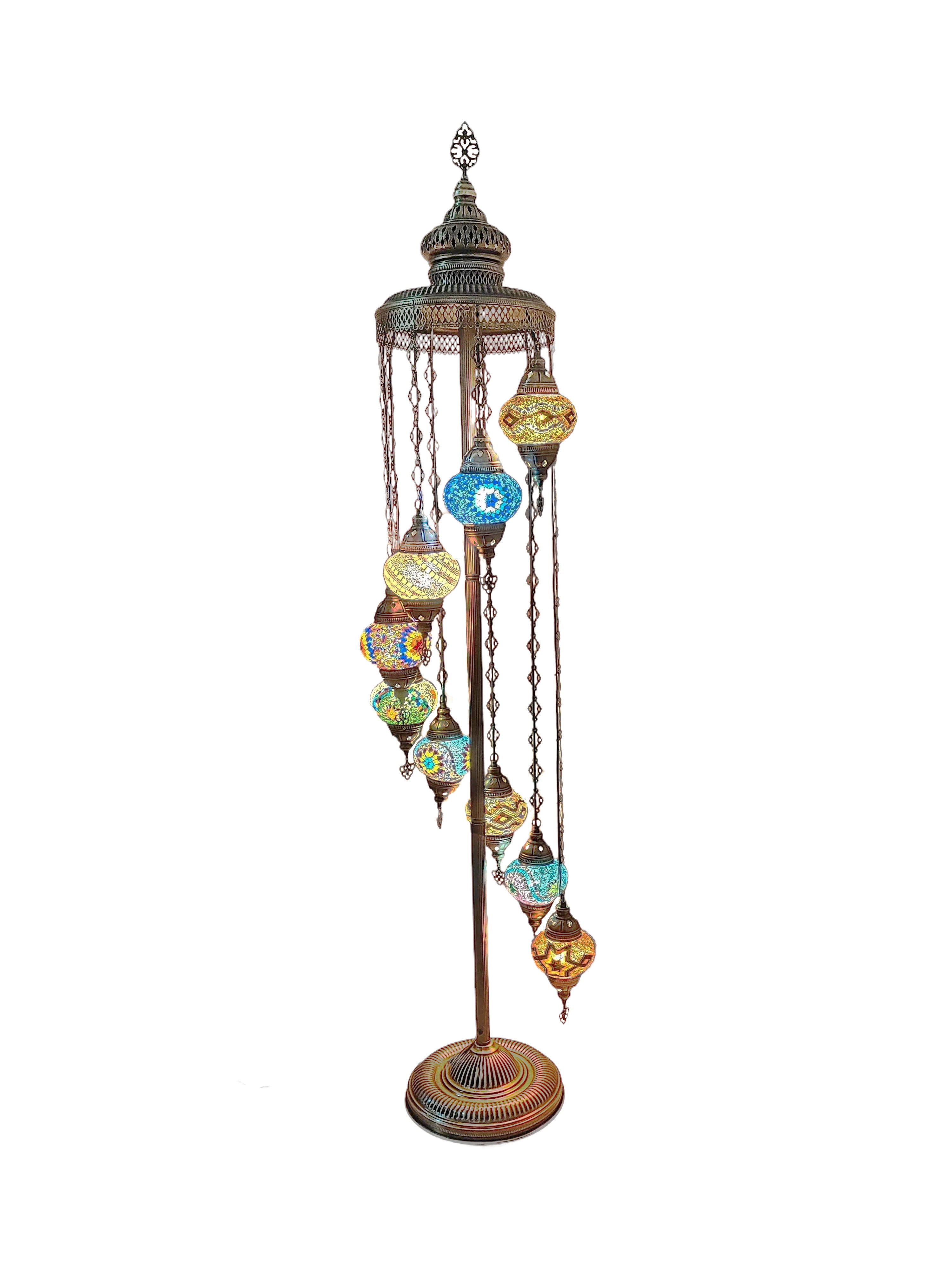 Angora Mert 9 Globe Standing Turkish Lamp - Multicolor | Turkish Floor Lamps for Home (75")