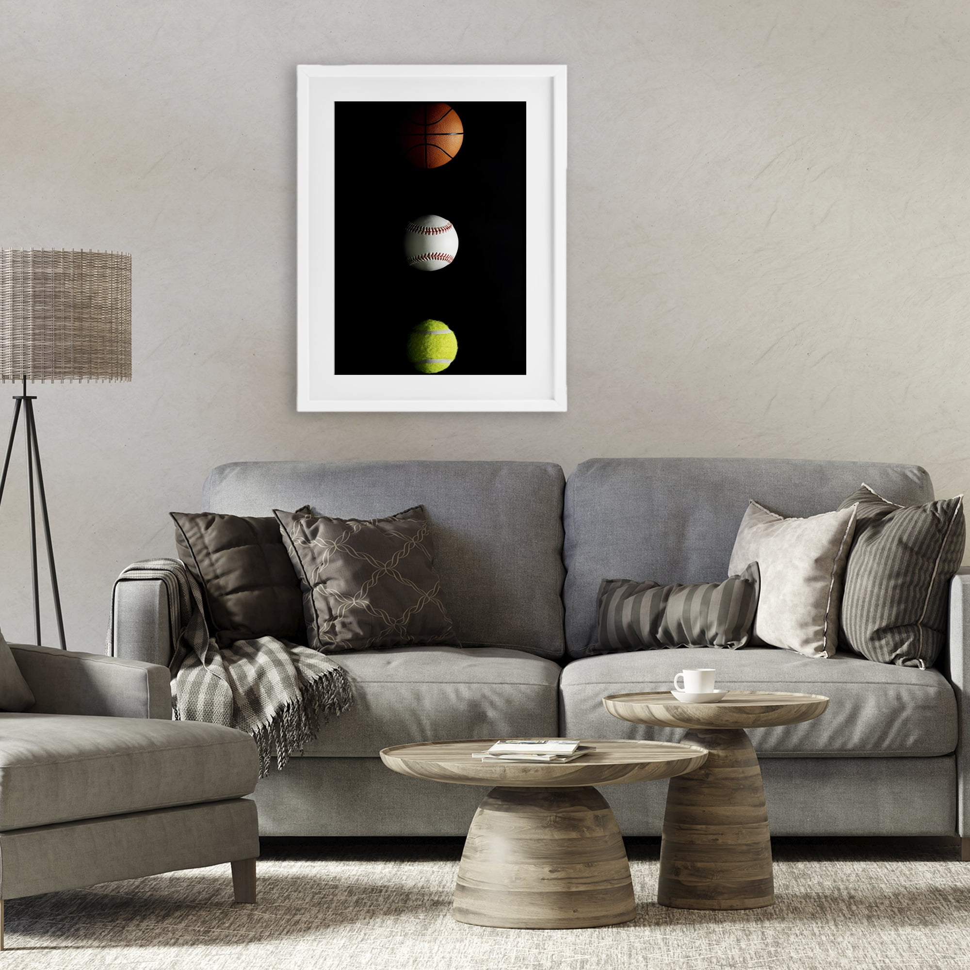 Stupell Industries Sports Balls Spotlight White Framed Print Under Glass, design by Jesse Keith
