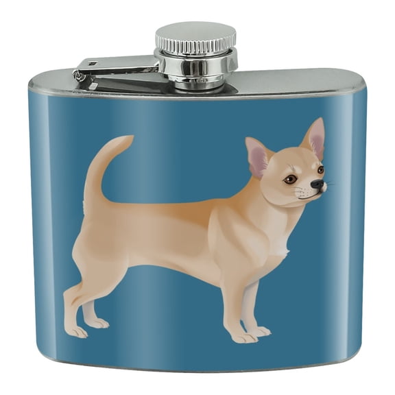Chihuahua Dog Pet Drawing Stainless Steel 5oz Hip Drink Kidney Flask