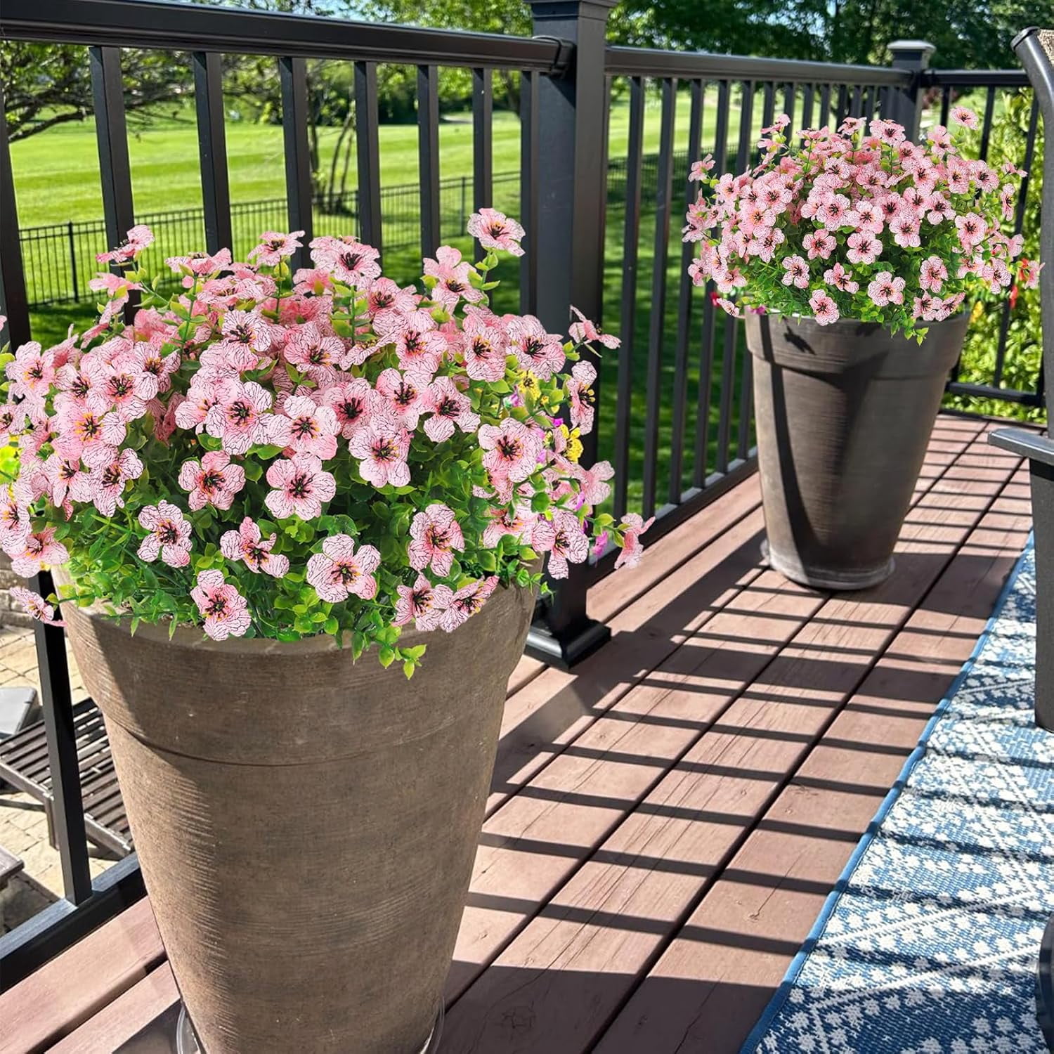 Artificial Faux Plants Flowers, Artificial Flowers Outdoor, Faux Flowers UV Resistant,Faux Plastic Plants Silk Daisy Flower for Outdoors Outside Front Porch Hanging Planter Window Decoration(Pink)