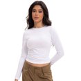 thumbnail image 3 of Womens Shirts Long Sleeve Crew Neck Ruched Stretch Basic Fitted Tee Shirts Tops, 3 of 6