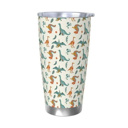 

Gaeub Summer Dinosaur Print 20-Ounce Stainless Steel Car Cup Tumblers Cups with Lids and Straw Coffee Cups for Adults Kids Home Car Office School Travel Party-Without Straw