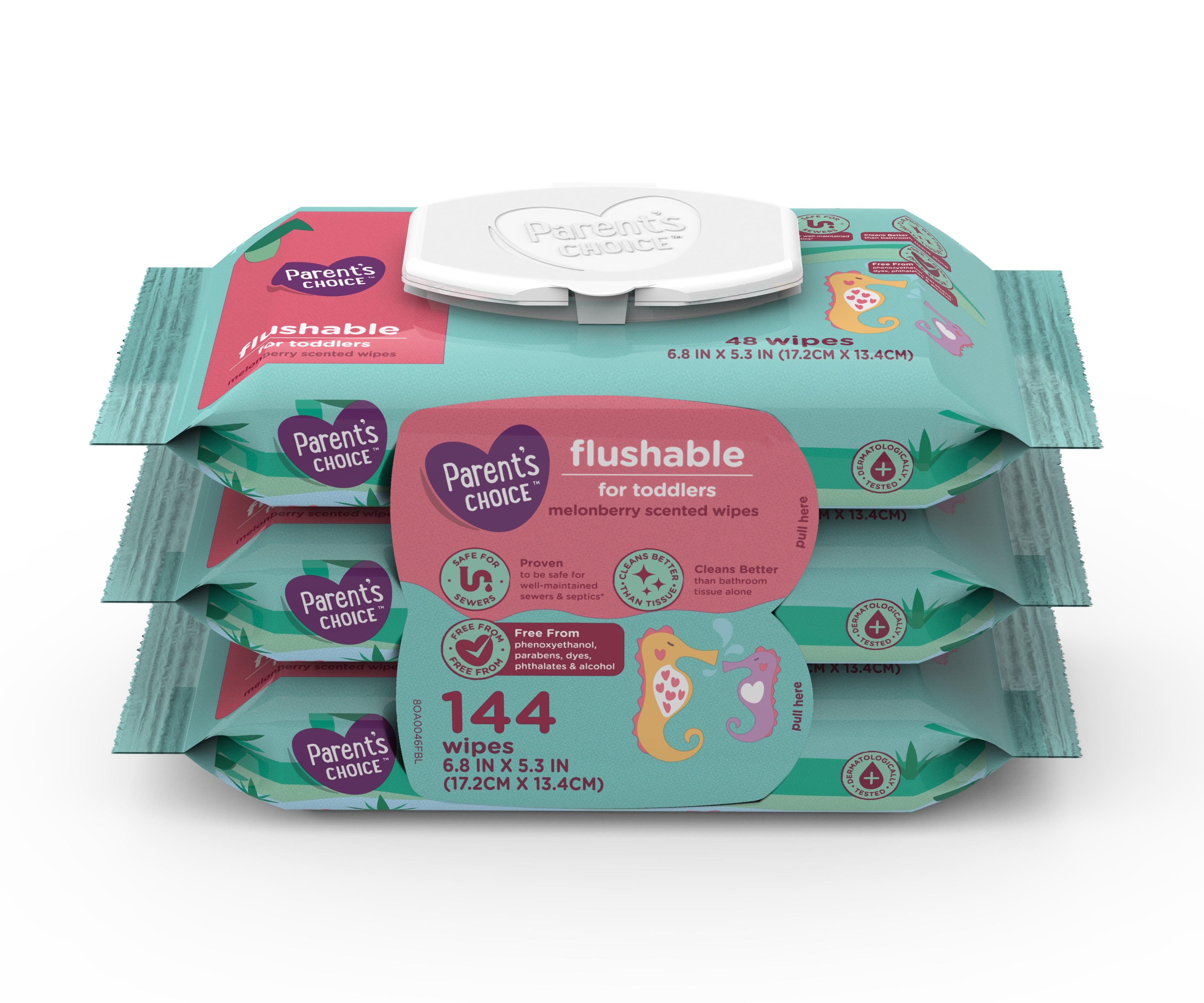 Parent s Choice Flushable Toddler Wipes Melonberry Scent 144