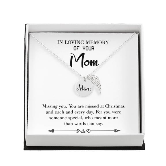 Missing You White Mom Remembrance Necklace Angel Wing Charm, Stainless Steel 18-22'' Chain