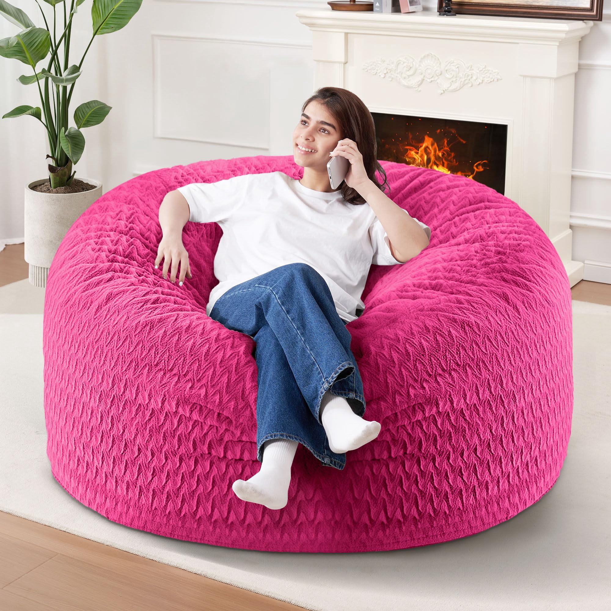 Bean Bag Chair Giant Bean Bag Chairs for Adults Big Bean Bags with Memory Foam Filled Large Beanbag Chairs with Chevron Plush Cover-Black