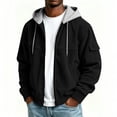 thumbnail image 4 of UVEASISHA Men's Casual Fall Jackets Full Zip Casual Corduroy Hoodie Jacket Relaxed Fit Lightweight Hooded Sweatshirt Jackets Vintage Outerwear with Cargo Pockets Black XXL, 4 of 8
