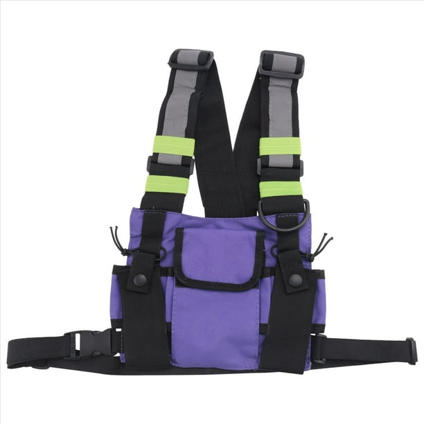 Walkie Talkie Bolsa de Pecho Doble Radio Reflectante Arnés de Pecho Bolsa de Soporte Chaleco Rig Walkie Talkies Paquete Frontal Estuche C