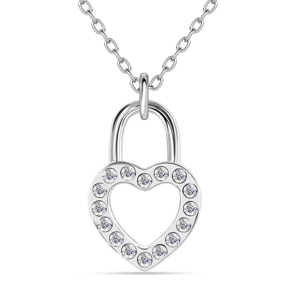 Cate & Chloe Janelle 18k White Gold Plated Heart Padlock Pendant Necklace with Swarovski Crystals