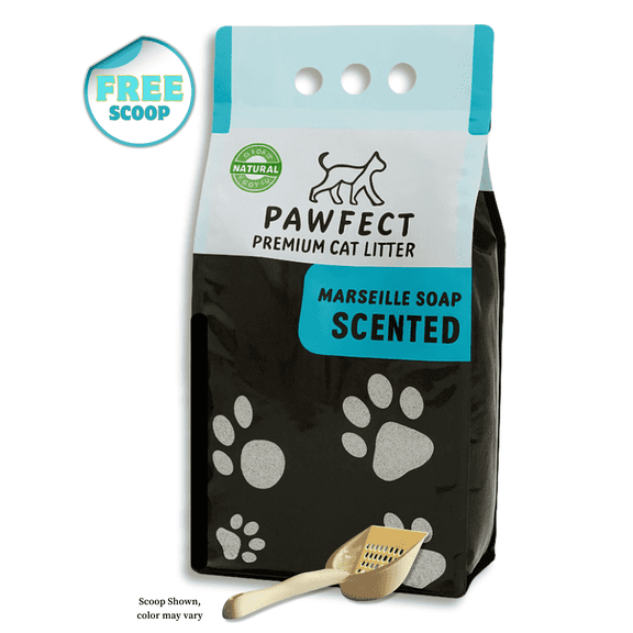PAWFECT Premium Clumping Cat Litter, Bentonite, Low-Dust, Marseille Soap Scent, 17.2 lb. / 9L