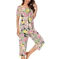 thumbnail image 6 of NominalSnug Pajama Sets for Women Short Sleeve Sleepwear Wide Leg Capri Pants Loungewear Graphic Print Pjs Set, 6 of 8