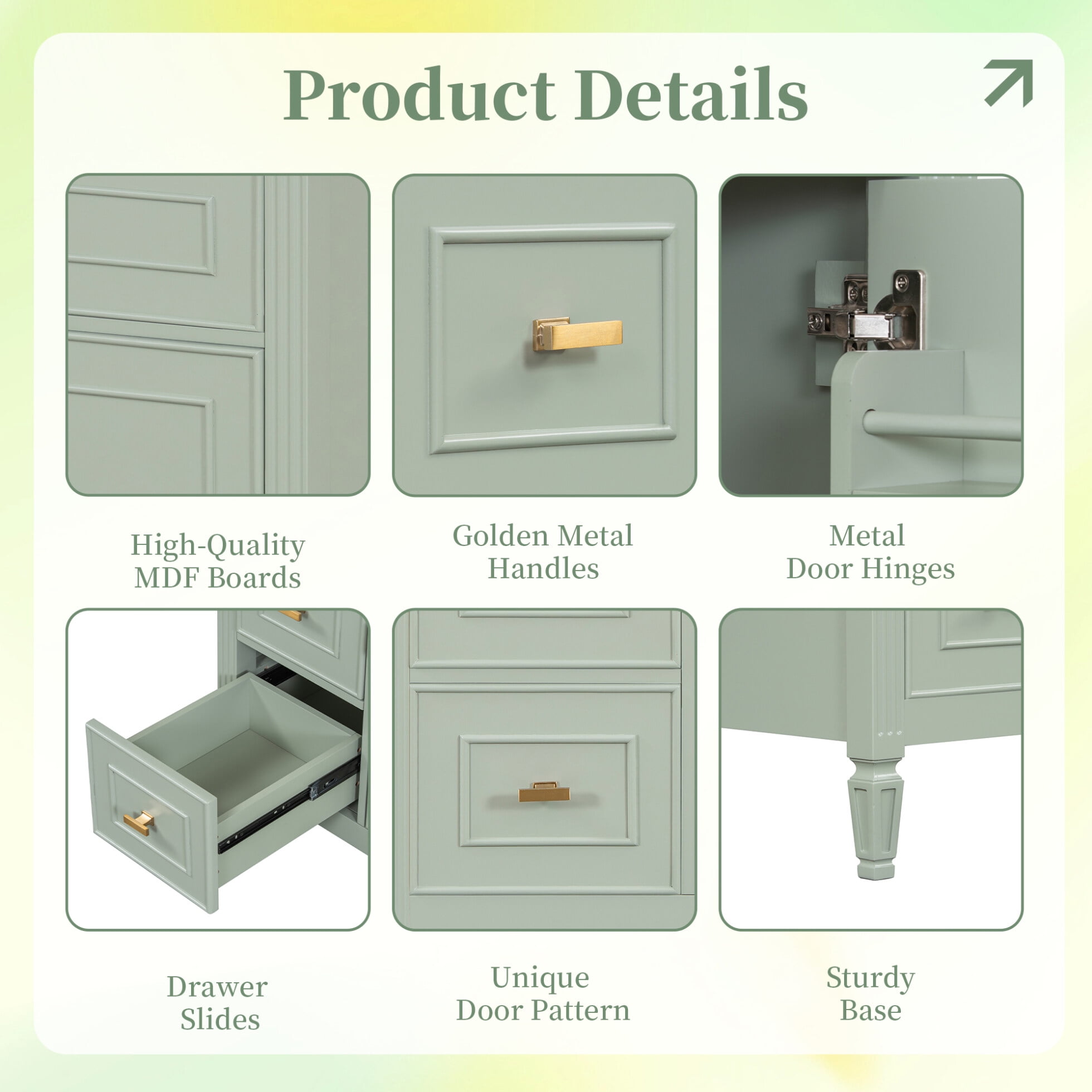 30" Bathroom Vanity with Sink, Bathroom Vanity Cabinet with Flip Drawer and 2 Drawers, Wooden Bathroom Cabinet with Adjustable Shelf, Green