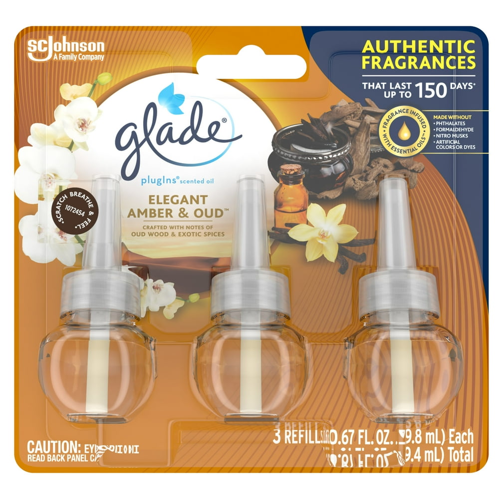 Glade PlugIns Refill 3 CT, Elegant Amber & Oud, 2.01 FL. OZ. Total