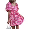thumbnail image 2 of Dresses for Women V Neck Ruffle Short Sleeve Babydoll Dress Sundress Pink S, 2 of 8