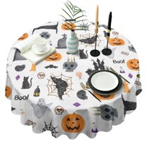 Halloween Pattern Round Tablecloth 60"x60",Wrinkle Wipeable Table Cloth for Kitchen Dining Room Picnic Patio Party