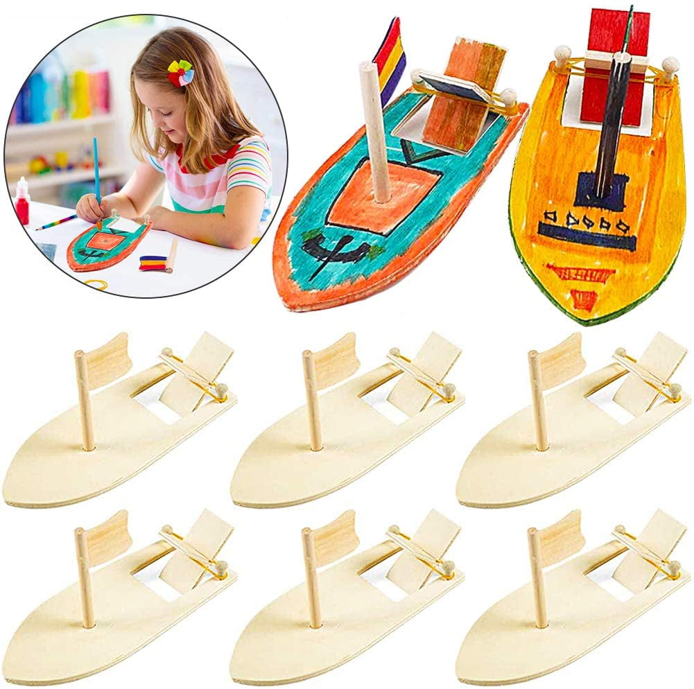 Wooden Sailboat Rubber Band Paddle Boat Children Painting Decorating ...