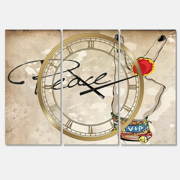 Designart 'Gypsy Hippy Hand Peace' Large Cottage Wall Clock
