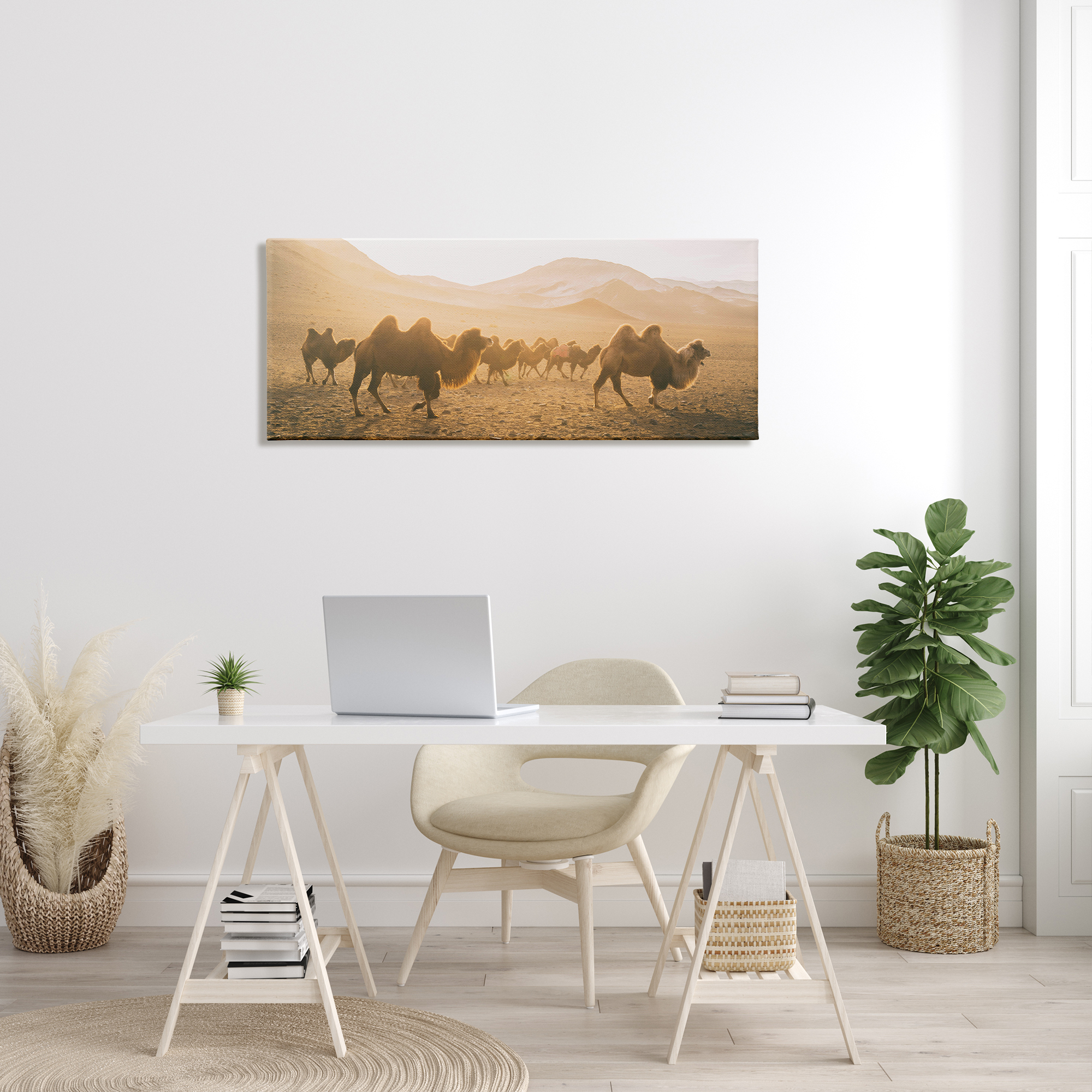 Stupell Industries Camels Marching Desert Animals Canyon Landscape Landscape Photography Gallery Wrapped Canvas Print Wall Art, 20 x 48