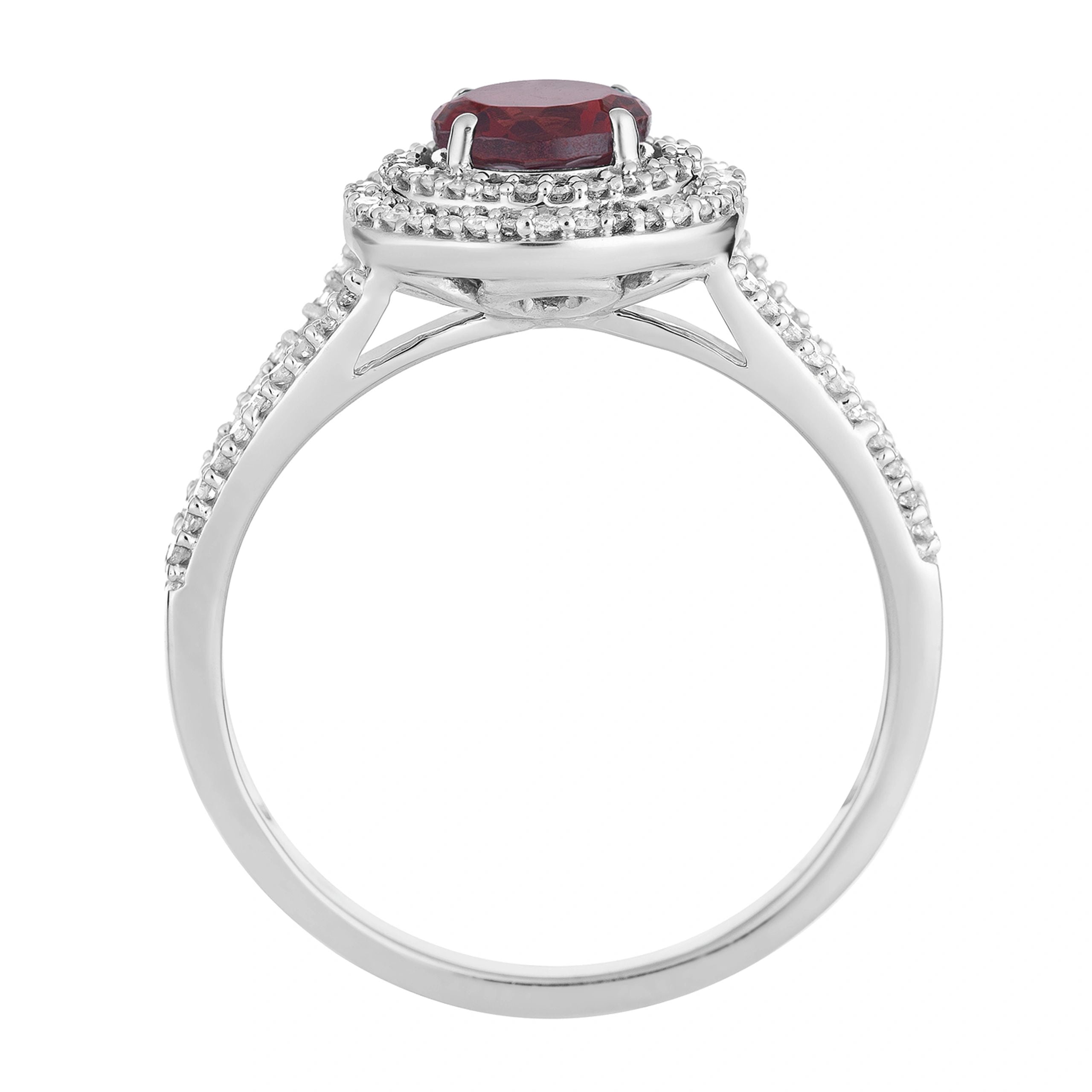 10k White Gold Garnet & 1/3 Carat T.W. Diamond Double Halo Ring