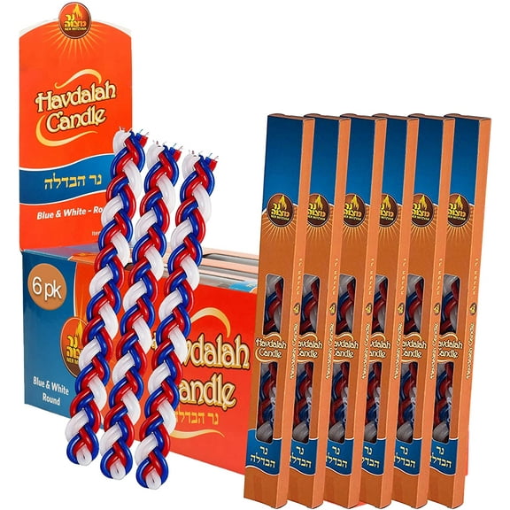 Ner Mitzvah, 14.5" Handcrafted Braided Havdalah Candle - Red White and Blue - 6 Pack