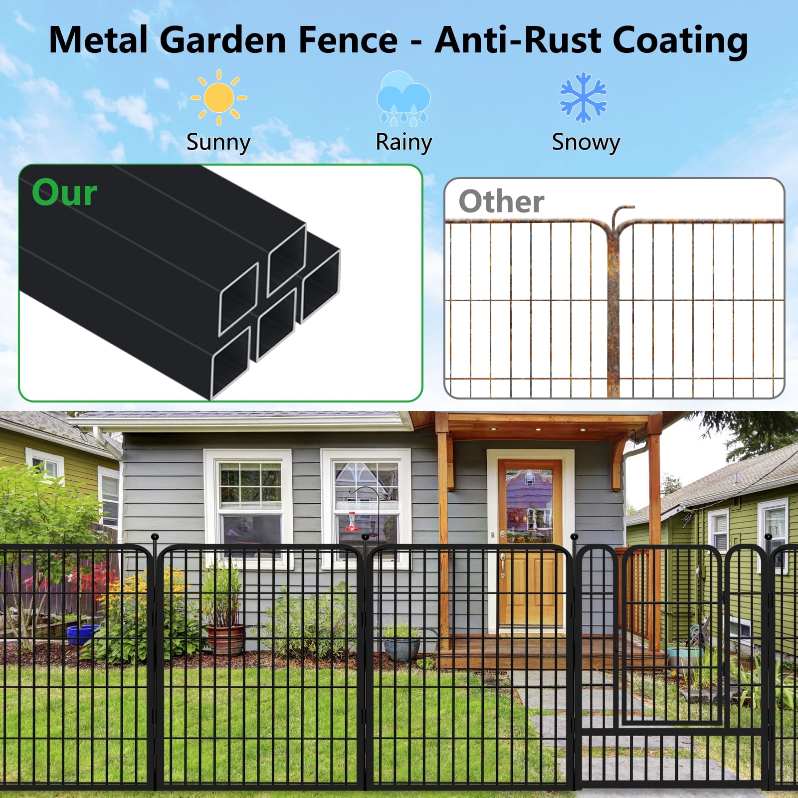 Jhsomdr Decorative Garden Fence 46ft(L)×32in(H) 20 Panels Heavy Duty Metal Wire Fence Panels No Dig Temporary Animal Barrier Fencing for Yard, Patio, Flower Bed
