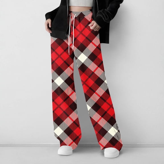 breaise Boys Plaid Pants with Pockets Elastic Waist Drawstring Printed Plaid Pants Casual Wide Leg Pants for Boys Girls