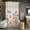 thumbnail image 3 of Spring Flowers No Hook Shower Curtain with Snap in Liner Yellow Purple Floral Butterflies Vintage Linen Waterproof Bathroom Shower Curtain with See Through Top Window for Bathtub 54" x 78", 3 of 9
