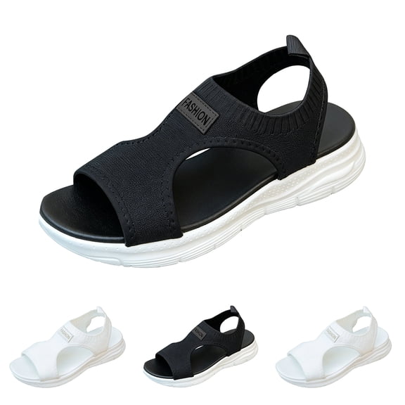 UDAUDU Womens Orthopedic Sandals Arch Support Comfortable Walking Sport Athletic Sandals Open Toe Non Slip Slip On Summer Platform Dress Sandal Black 8.5 Wide