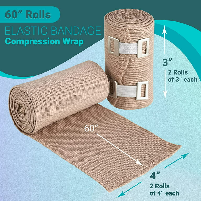 MEDca Elastic Compression Bandage Wrap - (Set of 4) with Hooks, Athletic -  One Size