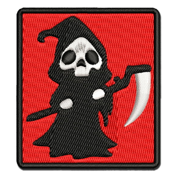 Creepy Spooky Skeleton Grim Reaper with Scythe Horror Applique Multi-Color Embroidered Iron-On Patch - 2.5 Inch Small