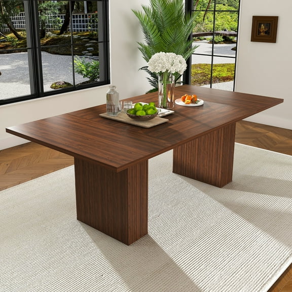 Wohh 78 Inch Long Dining Table with Storage Base Walnut Wood Veneer Modern Farmhouse Kitchen Table Rectangle Dinner Table for 6 Seater
