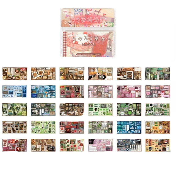 Japanese Stickers Kawaii Sticker, Cute Scrapbook Stickers, Vintage Food, Plants, Flowers Theme Sticker Book for Adults Journaling Scrapbooking Bullet Journal DIY Crafts, 30 Sheets(Pink)