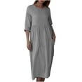 thumbnail image 2 of Homenesgenics Dresses for Women Womens Dresses Summer Women's Solid Color Three-Quarter Sleeve Round Neck Casual Loose Pocket Dress Gray S, 2 of 7