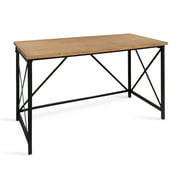 Kate and Laurel Lockridge Industrial Modern Farmhouse Style Wood and Metal Computer Desk Work or Craft Table, Light Rustic Brown and Black