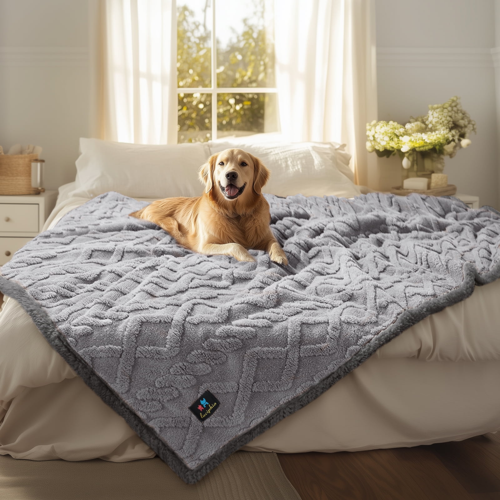 Waterproof Pet Blanket, Liquid Pee Proof Dog Blankets for Sofa Bed Couch, Reversible Sherpa Fleece Furniture Protector Cover for Small Medium Large Dogs Cats