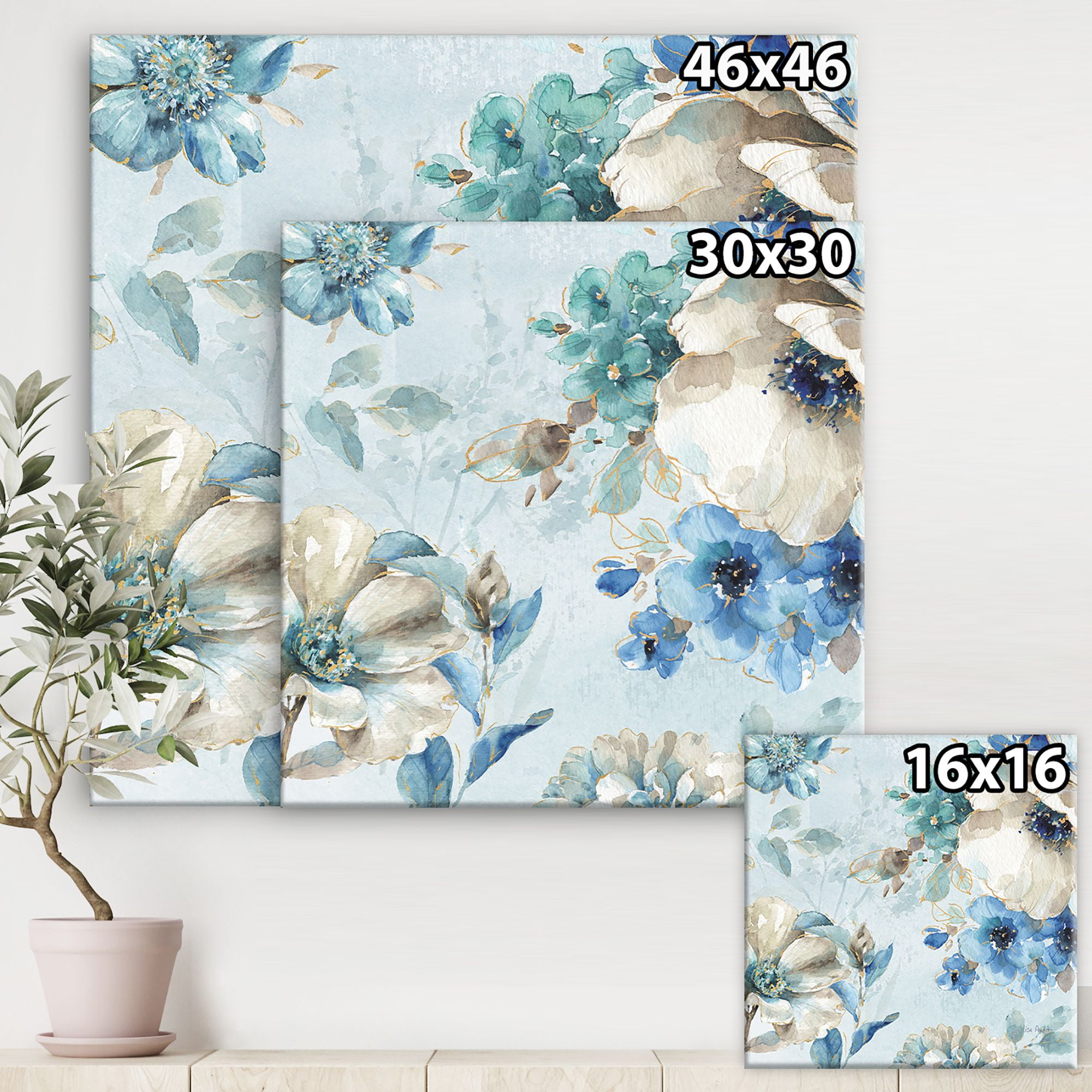 Designart 'Indigold Watercolor Lovely bird III' Farmhouse Premium Canvas Wall Art
