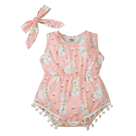 

TAIAOJING Baby Romper Bodysuit+Headband Girls Bunny Easter Set Vest Floral Girls Romper&Jumpsuit Onesie Outfit 3-6 Months