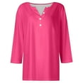 thumbnail image 4 of tklpehg Womens Dressy Tops Lightweight Long Sleeve Tops Tunic Tops V-Neck Classic Solid Color Casual Loose Going Out Tops Blouses (Hot Pink,M), 4 of 5