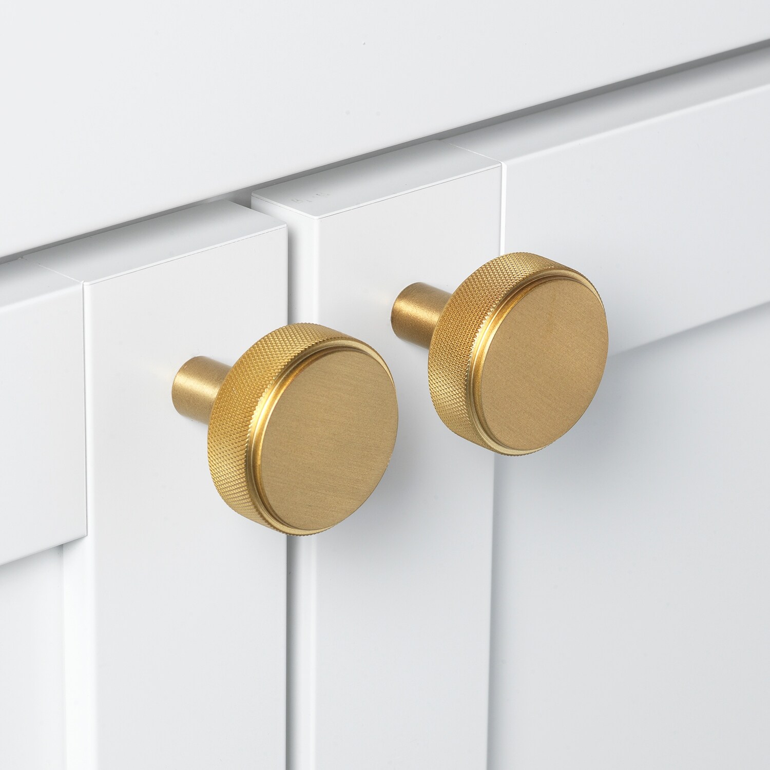 GlideRite 1-1/2 in. Solid Round Knurled Cabinet Knob, Satin Gold, Pack of 10