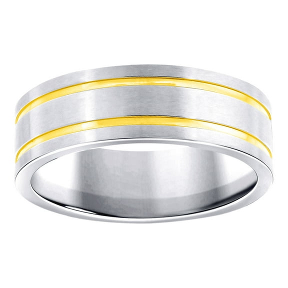 Stainless Steel Mens Two-tone Double Grooved Brushed Comfort-fit Fashion Band Ring Size 12 Wedding Band for Men