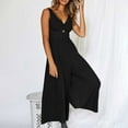 thumbnail image 2 of HAPIMO Women's Wide Leg Jumpsuit Cutout Fit Casual Daily Fashion Solid Relaxed Trousers Sleeveless V Neck Black L, 2 of 9
