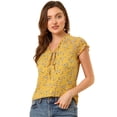 thumbnail image 1 of blusa de gasa con mangas casquillo ligera con volantes para mujer Amarillo M, 1 of 6