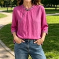 thumbnail image 6 of Womens Plus Size Tops Linen Elbow Length Sleeve Tshirts for Women Crew Neck Pullover Summer Fall Top M-4XL, 6 of 6