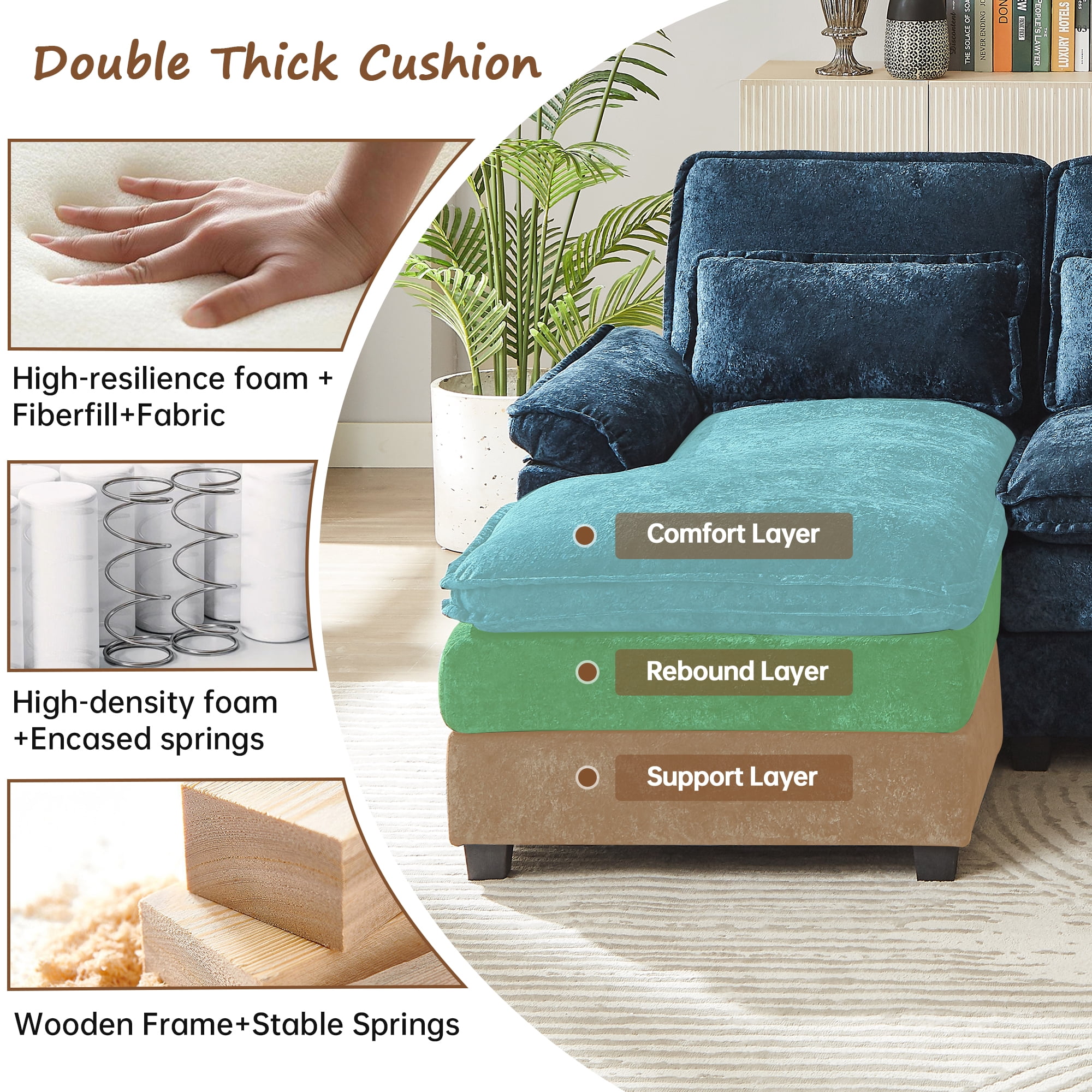 Pingliang Home Oversized Sectional Sofa U Shaped Couch 4 Seat with 4 Waist Pillows,Chenille Upholstery Symmetrical Sleeper Sofa Cloud Couch with Double Chaise Lounge for Living Room Apartment Office