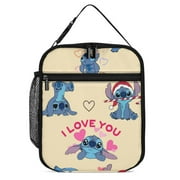 Lilo Stitch Angle Love Portable Lunch Bag Tote Bento Bag School Office Insulated Cooler Thermal Handbag For Adult Boys Girls Kids