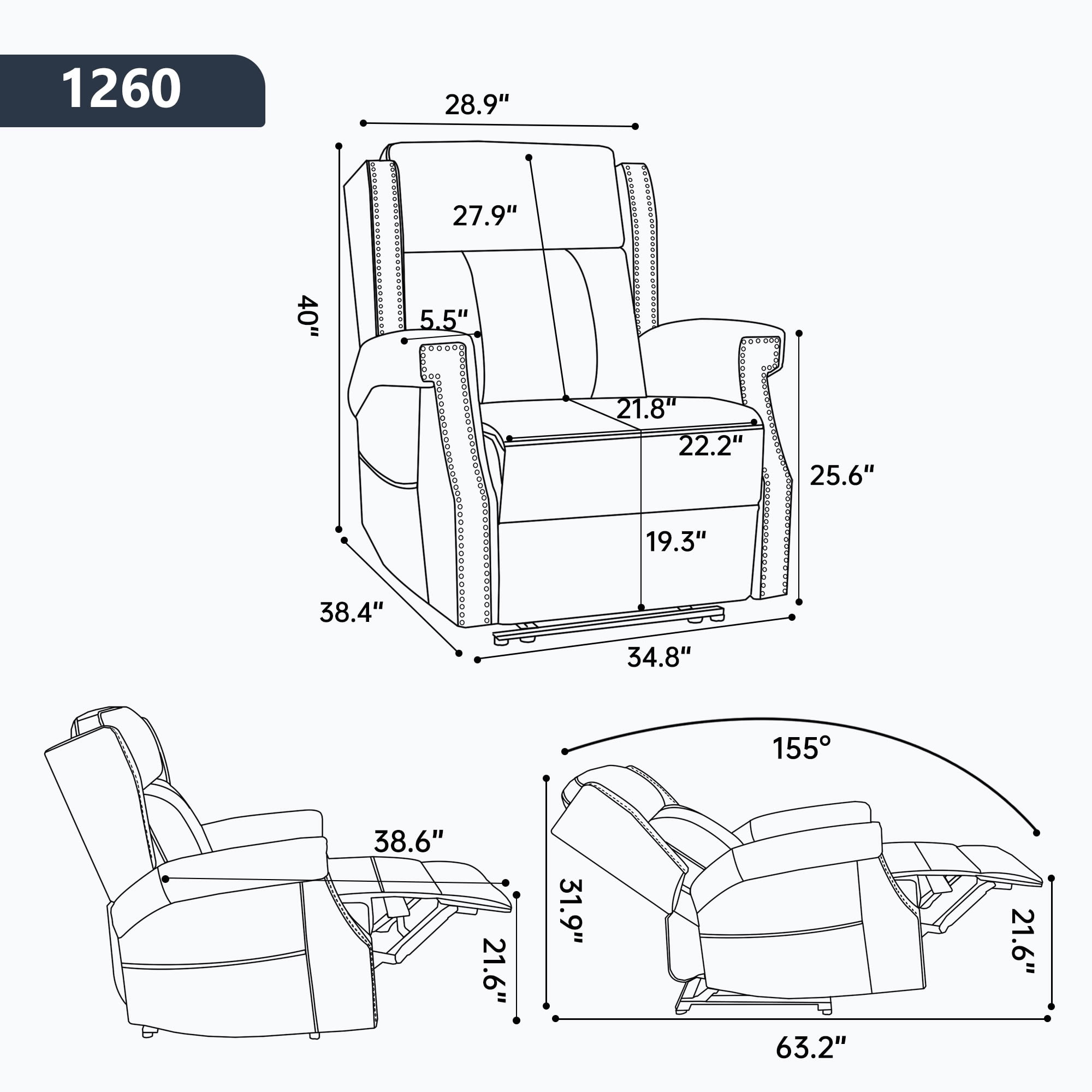 MAYEERTY Manual Massage Recliner Chair, Faux Leather Lounge Armchair with Nailhead Trim & Lumbar Heat, for Living Room Home Theater