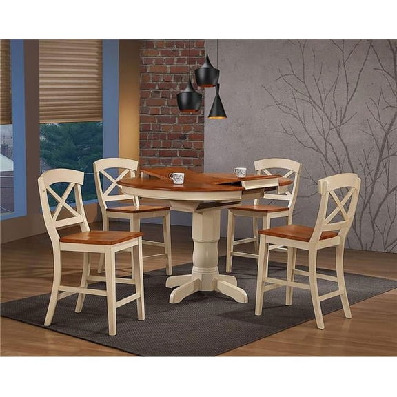 Iconic Furniture RD42CBS-STC60-CL-BI 42 x 42 x 60 in. Transitional X-Back Counter Height Chair Dining Set Dining Set with Caramel & Biscotti Collection - 5 Piece