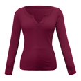 thumbnail image 4 of Women Summer Tops Women Casual Solid T Shirt Long Sleeve Shirt Loose Blouse V Neck Tops Business Blouses for Work with Leggings plus 2x Womens Stretch Work Shirts V Scrub Extra Large Shirts Hot Pink, 4 of 5